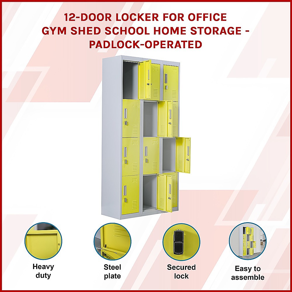 12-Door Steel Storage Locker, Grey with Yellow Doors - image 3