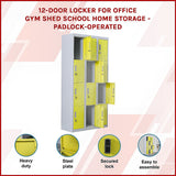 12-Door Steel Storage Locker, Grey with Yellow Doors - image 3