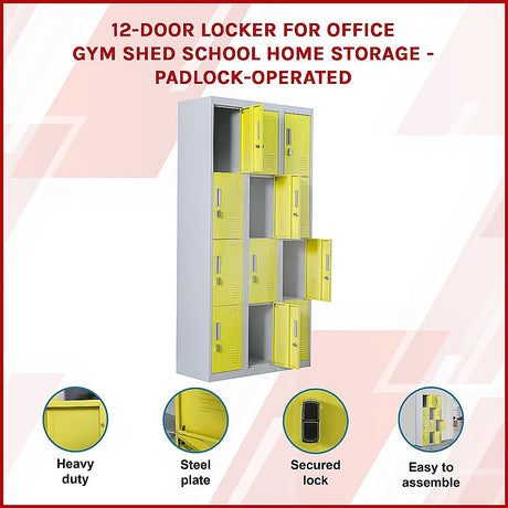 12-Door Steel Storage Locker, Grey with Yellow Doors - image 3