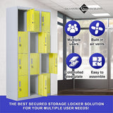 12-Door Steel Storage Locker, Grey with Yellow Doors - image 5