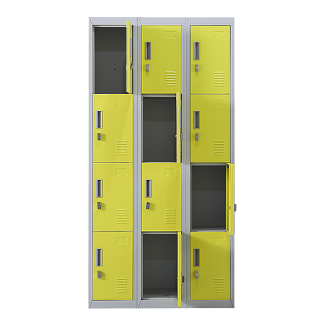 12-Door Steel Storage Locker, Grey with Yellow Doors - image 6