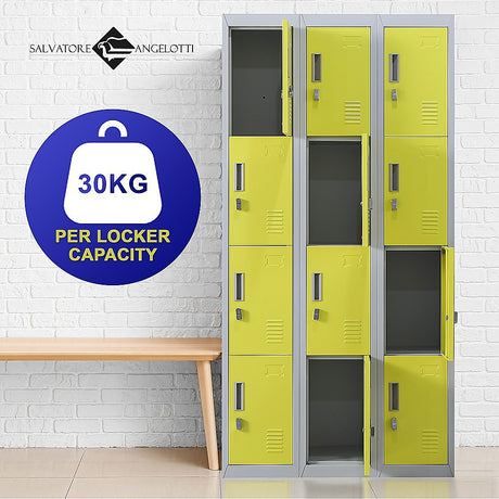 12-Door Steel Storage Locker, Grey with Yellow Doors - image 7