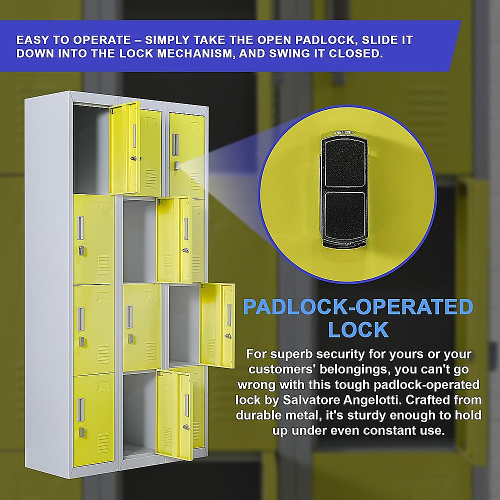 12-Door Steel Storage Locker, Grey with Yellow Doors - image 9