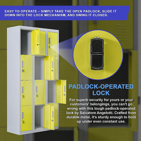 12-Door Steel Storage Locker, Grey with Yellow Doors - image 9
