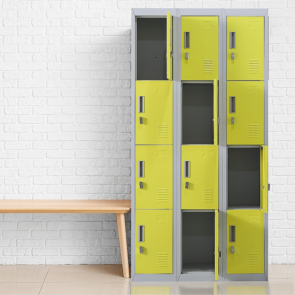 12-Door Steel Storage Locker, Grey with Yellow Doors - image 10