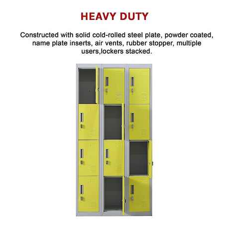 12-Door Steel Storage Locker, Grey with Yellow Doors - image 11