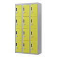 12-Door Steel Storage Locker with 3-Digit Combination Lock, Grey with Yellow