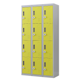 12-Door Steel Storage Locker with 3-Digit Combination Lock, Grey with Yellow