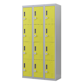 12-Door Steel Storage Locker with 3-Digit Combination Lock, Grey with Yellow