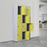 12-Door Steel Storage Locker with 3-Digit Combination Lock, Grey with Yellow
