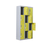 12-Door Steel Storage Locker with 3-Digit Combination Lock, Grey with Yellow