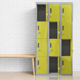 12-Door Steel Storage Locker with 3-Digit Combination Lock, Grey with Yellow