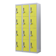 12-Door Steel Storage Locker with 4-Digit Combination Lock, Grey with Yellow