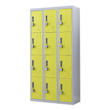 12-Door Steel Storage Locker with 4-Digit Combination Lock, Grey with Yellow