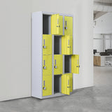 12-Door Steel Storage Locker with 4-Digit Combination Lock, Grey with Yellow