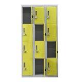 12-Door Steel Storage Locker with 4-Digit Combination Lock, Grey with Yellow