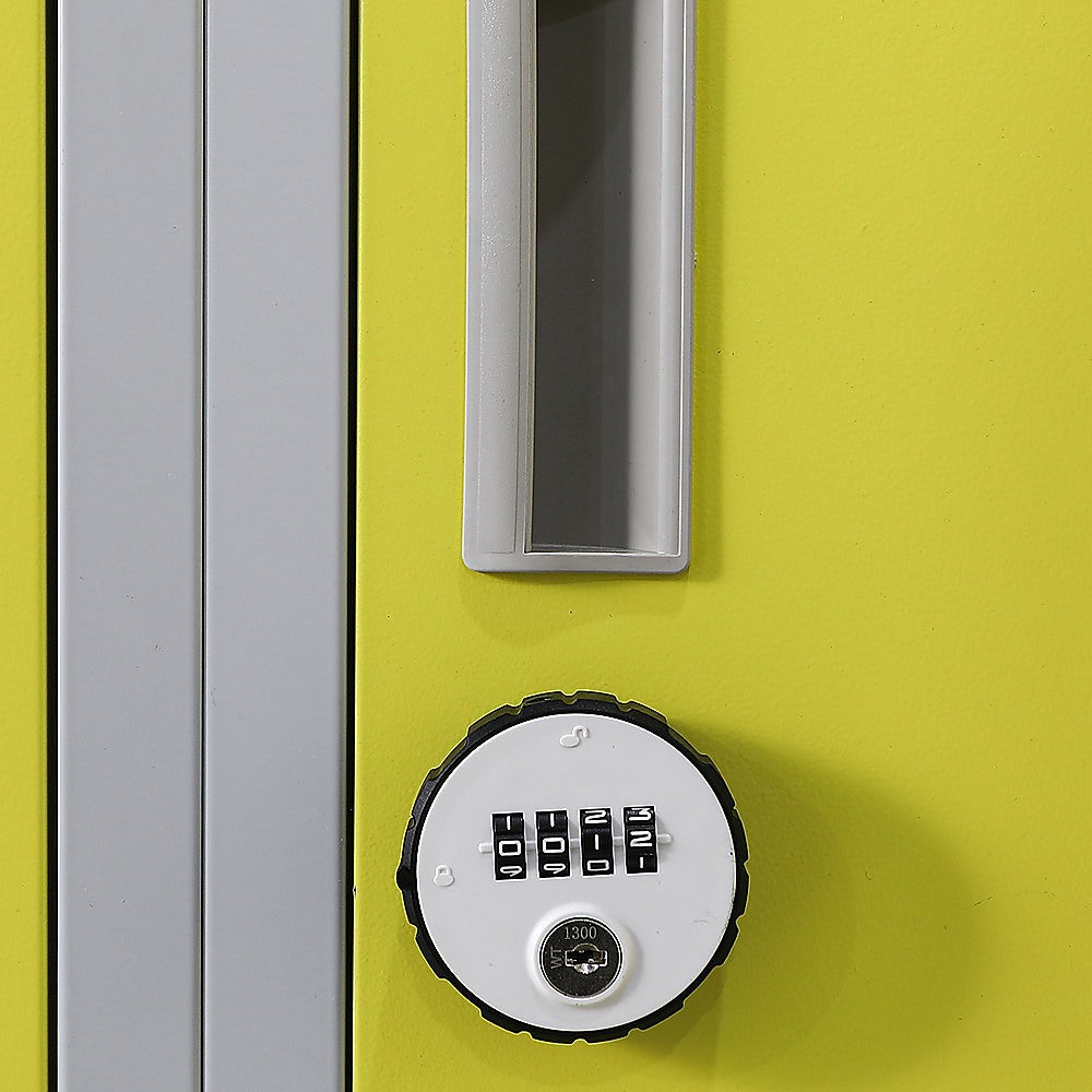 12-Door Steel Storage Locker with 4-Digit Combination Lock, Grey with Yellow