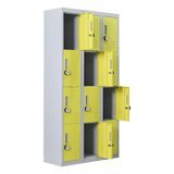 12-Door Steel Storage Locker with 4-Digit Combination Lock, Grey with Yellow