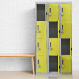 12-Door Steel Storage Locker with 4-Digit Combination Lock, Grey with Yellow