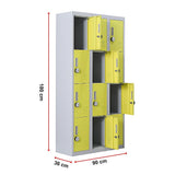 12-Door Steel Storage Locker with 4-Digit Combination Lock, Grey with Yellow