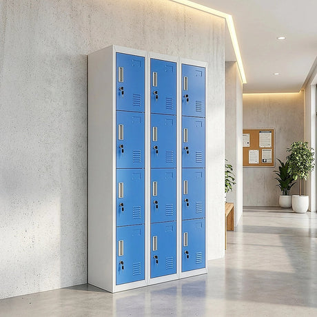 12-Door Steel Storage Locker, Grey with Blue Doors, key lock - image 2
