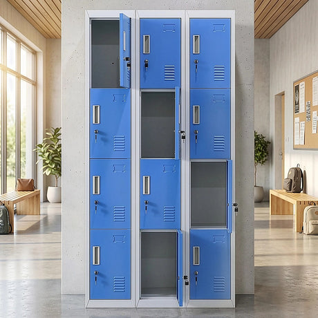 12-Door Steel Storage Locker, Grey with Blue Doors, key lock - image 5