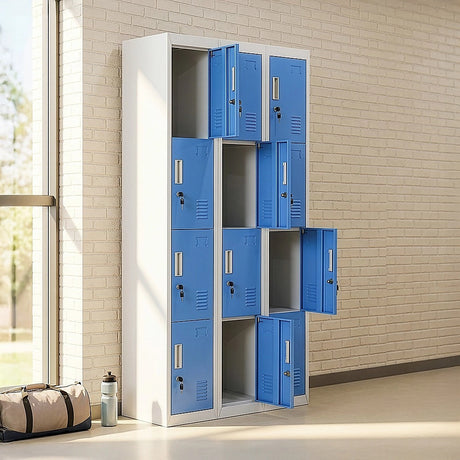 12-Door Steel Storage Locker, Grey with Blue Doors, key lock - image 7