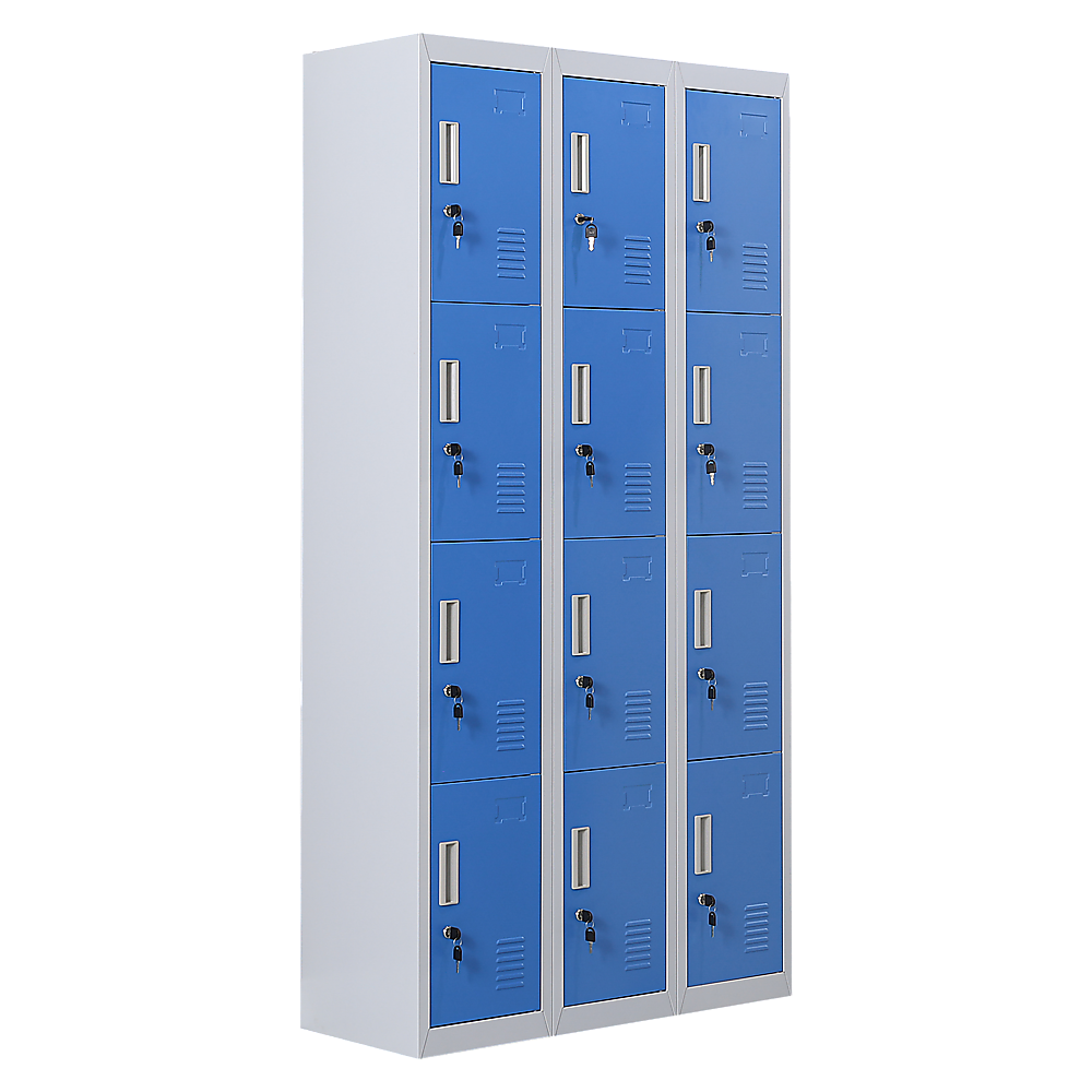 12-Door Steel Storage Locker, Grey with Blue Doors, key lock - image 1