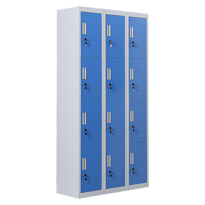 12-Door Steel Storage Locker, Grey with Blue Doors, key lock - image 1