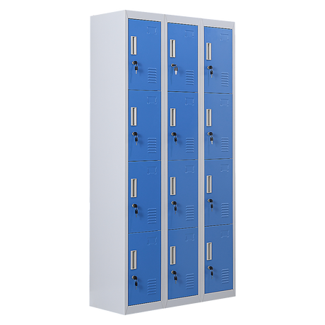 12-Door Steel Storage Locker, Grey with Blue Doors, key lock - image 1