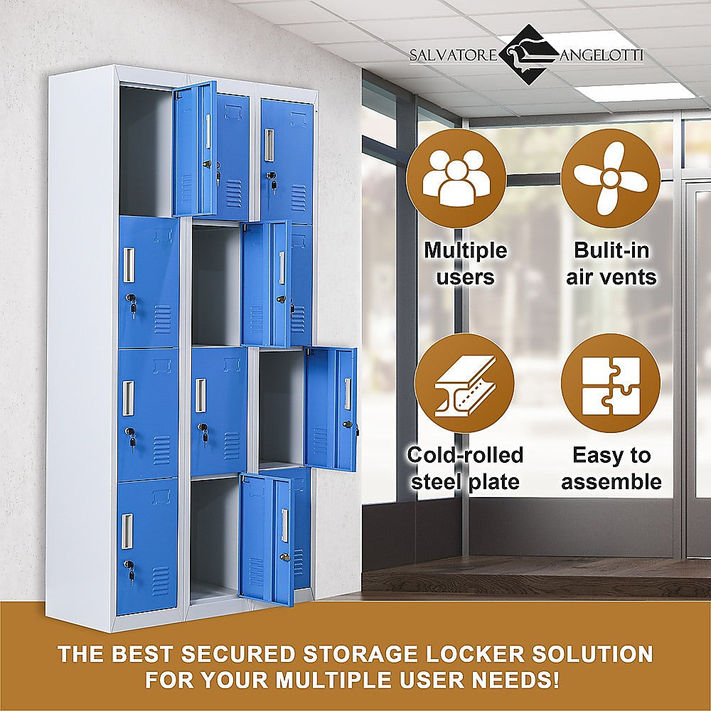 12-Door Steel Storage Locker, Grey with Blue Doors, key lock - image 9