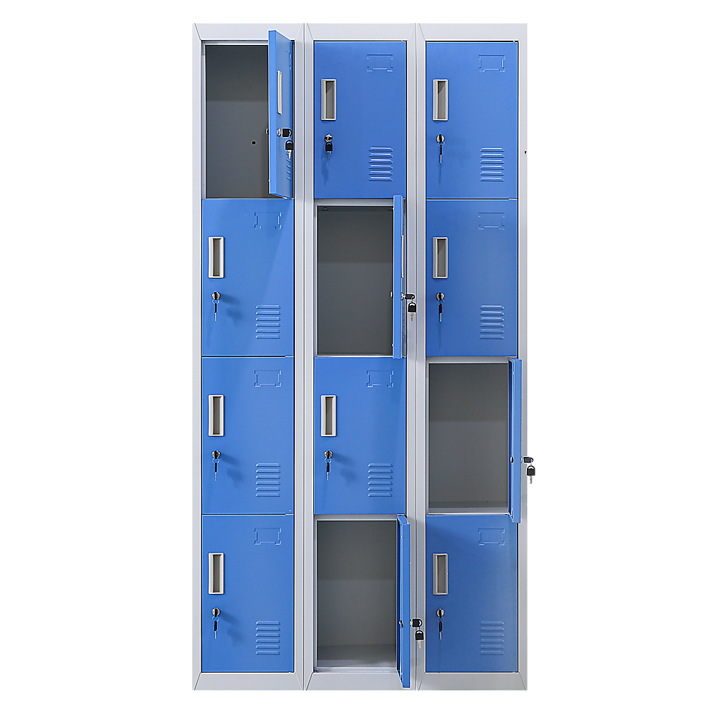 12-Door Steel Storage Locker, Grey with Blue Doors, key lock - image 3