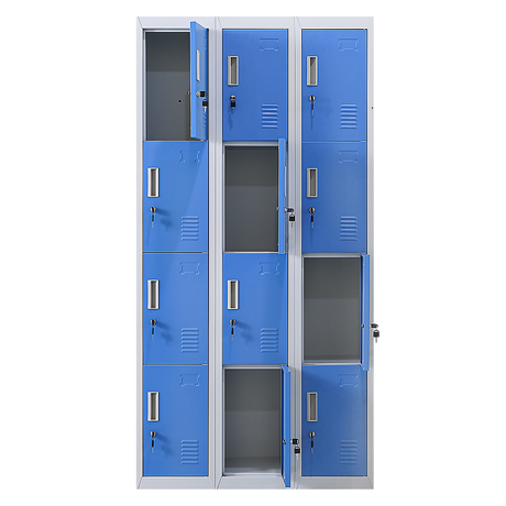 12-Door Steel Storage Locker, Grey with Blue Doors, key lock - image 3