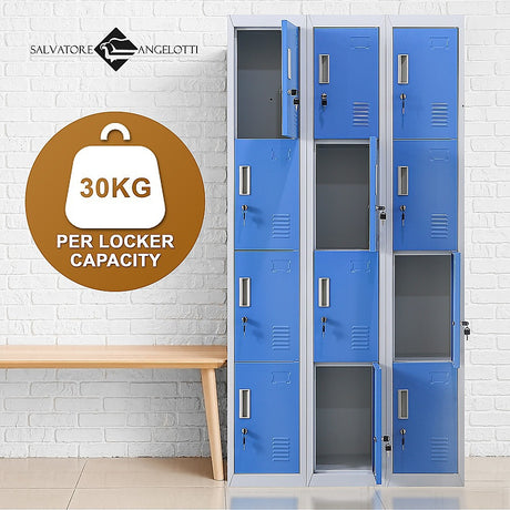 12-Door Steel Storage Locker, Grey with Blue Doors, key lock - image 11