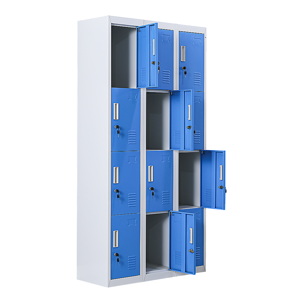12-Door Steel Storage Locker, Grey with Blue Doors, key lock - image 8