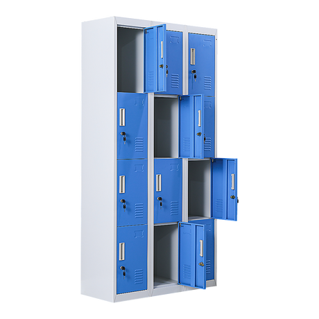 12-Door Steel Storage Locker, Grey with Blue Doors, key lock - image 8