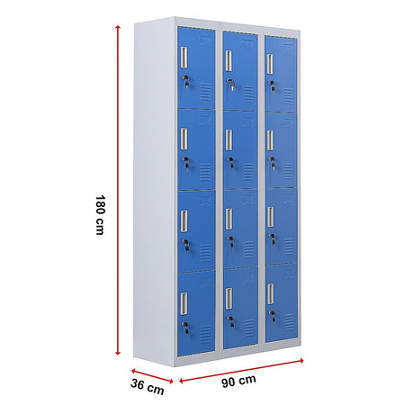 12-Door Steel Storage Locker, Grey with Blue Doors, key lock - image 13