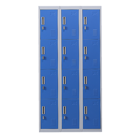 12-Door Steel Storage Locker, Grey with Blue Doors - image 1