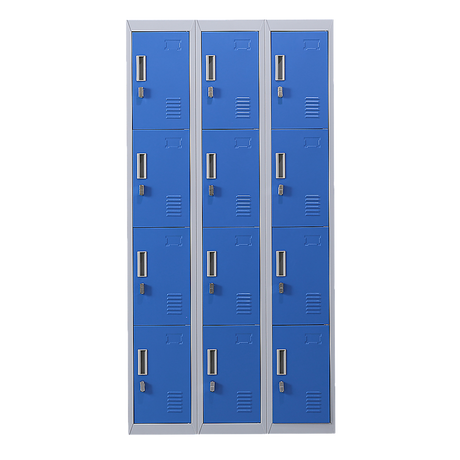 12-Door Steel Storage Locker, Grey with Blue Doors - image 1