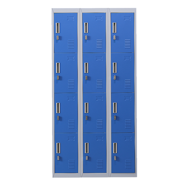 12-Door Steel Storage Locker, Grey with Blue Doors - image 1