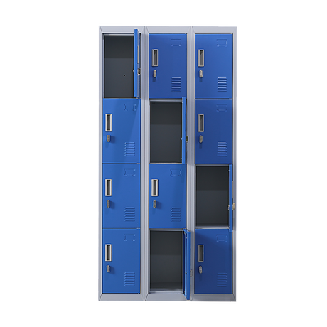 12-Door Steel Storage Locker, Grey with Blue Doors - image 5