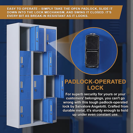 12-Door Steel Storage Locker, Grey with Blue Doors - image 6