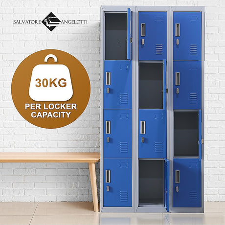 12-Door Steel Storage Locker, Grey with Blue Doors - image 8