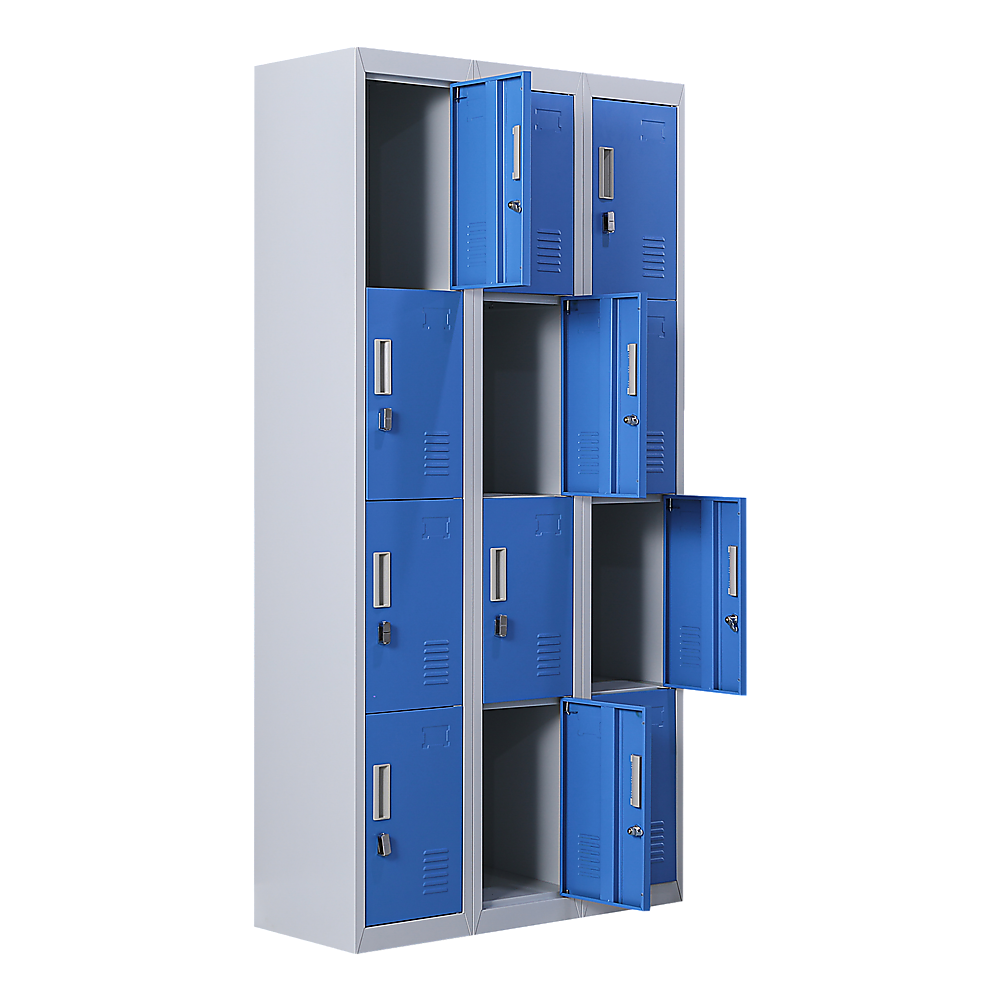 12-Door Steel Storage Locker, Grey with Blue Doors - image 9
