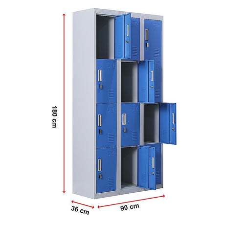 12-Door Steel Storage Locker, Grey with Blue Doors - image 12