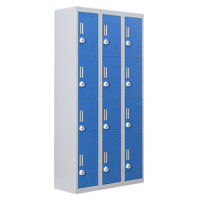 12-Door Steel Storage Locker with 3-Digit Combination Lock, Grey with Blue