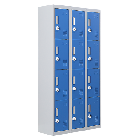 12-Door Steel Storage Locker with 3-Digit Combination Lock, Grey with Blue