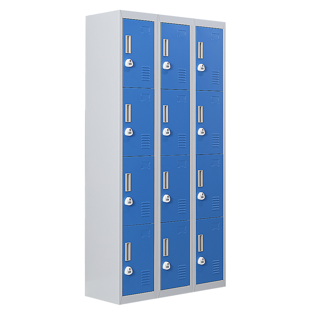 12-Door Steel Storage Locker with 3-Digit Combination Lock, Grey with Blue