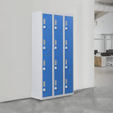 12-Door Steel Storage Locker with 3-Digit Combination Lock, Grey with Blue