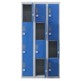 12-Door Steel Storage Locker with 3-Digit Combination Lock, Grey with Blue